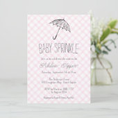 Invitation 009 Fuchsia Parapluie Moderne Gingham Baby Sprinkl (Debout devant)
