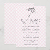 Invitation 009 Fuchsia Parapluie Moderne Gingham Baby Sprinkl (Devant / Derrière)