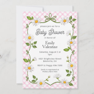 Invitation 009 Fuchsia Rose Floral à Motif Vichy Bébé Fille