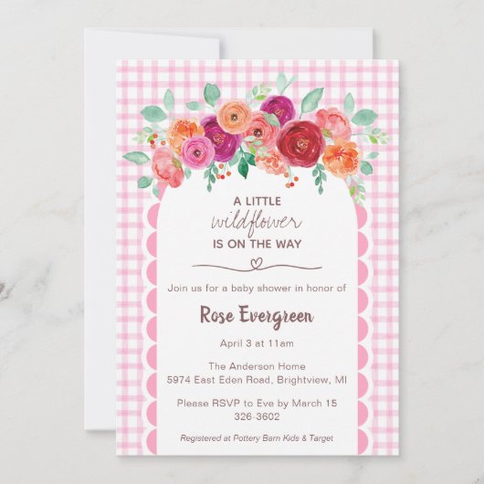 Invitation 009 Fuchsia Rose Pâle Aquarelle Fête de Naissance  (Devant)