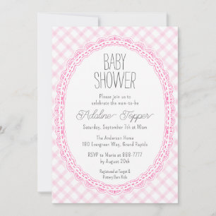 Invitation 009 Fuchsia Vintage Broderie Frame Gingham Baby Sh