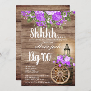 Invitation 00e anniversaire - Baril de bois et fleurs pourpre