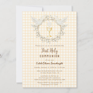 Invitation 010 Amber Dove & Chalice Gingham 1ère Communion