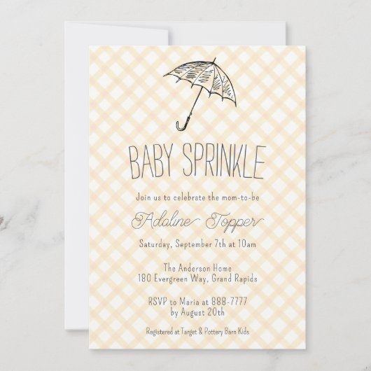Invitation 010 Parapluie Moderne Gingham Baby Sprinkle (Devant)