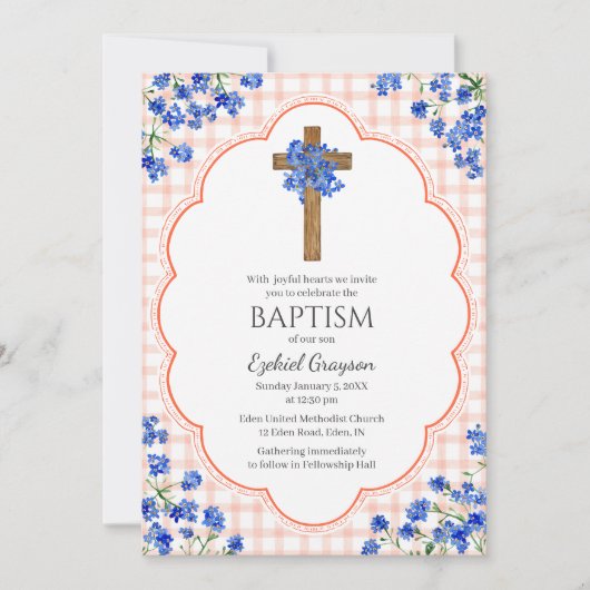Invitation 011 Fleur de terre cuite Croix rustique Design Bap (Devant)
