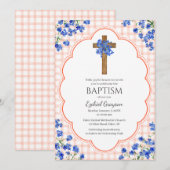 Invitation 011 Fleur de terre cuite Croix rustique Design Bap (Devant / Derrière)