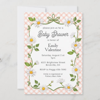 Invitation 011 Terracotta Rust Floral Daisy Plaid Baby Shower