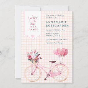 Invitation 011 Vélo Fille Fleurs Douces en Terracotta Baby Sh