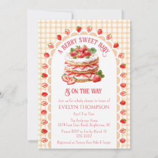 Invitation 012 Cuivre à Carreaux Baby Shower pour Strawberry