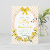 Invitation 012 Gingham Bébé Fête Naissance Ruban Fleuron Jaun (Debout devant)