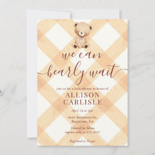 Invitation 012 Ours en peluche cuivre Gingham Baby Shower