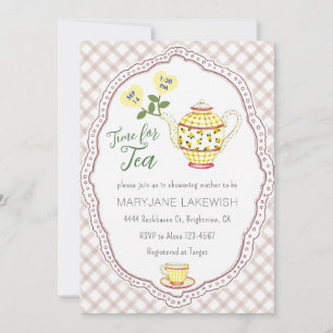 Invitation 013 Baby Shower Tea Party Bébé Mignon Gingham Choc