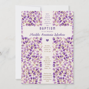 Invitation 013 Baptême au jardin en gingham vitrail au chocol