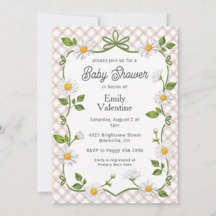 Invitation 013 Brun Chocolat Floral Plaid de marguerite Baby