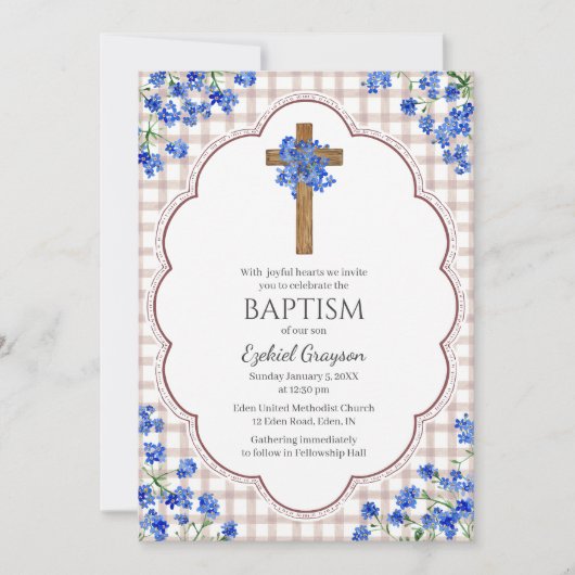 Invitation 013 Chocolate Blossom Rustic Cross Design Baptism (Devant)
