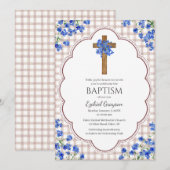 Invitation 013 Chocolate Blossom Rustic Cross Design Baptism (Devant / Derrière)