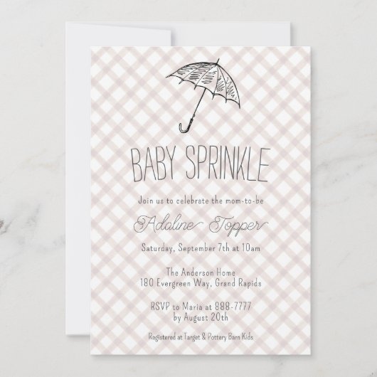 Invitation 013 Gingham Bébé Parapluie Chocolat Sprinkle (Devant)