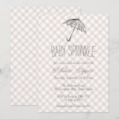 Invitation 013 Gingham Bébé Parapluie Chocolat Sprinkle (Devant / Derrière)