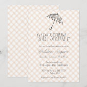 Invitation 014 Cappuccino Marron Gingham Bébé Sprinkle Parapl (Devant / Derrière)