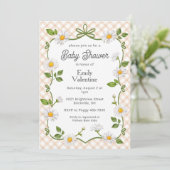 Invitation 014 Latte Brown Floral Daisy Plaid Baby Shower (Debout devant)
