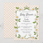 Invitation 014 Latte Brown Floral Daisy Plaid Baby Shower (Devant / Derrière)