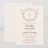 Invitation 014 Latte Dove & Chalice Gingham Première Communio (Devant / Derrière)