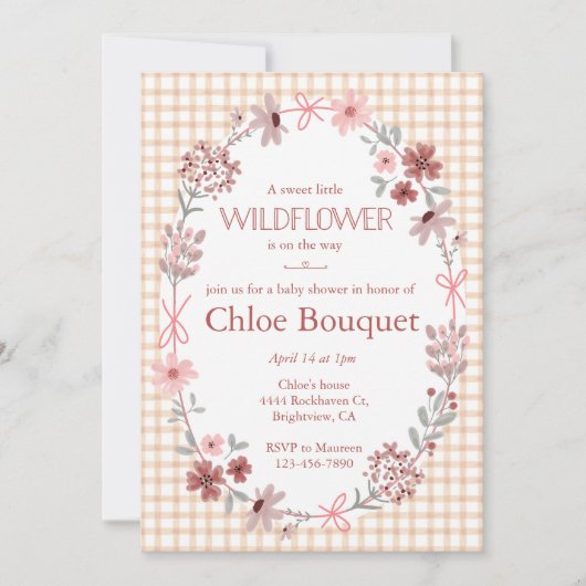 Invitation 014 Tasse Marron Fleur Sauvage Arc Bow Gingham Bab (Devant)
