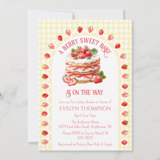 Invitation 015 Citron Carreau Gaufre Fraise Fête de Bébé (Devant)
