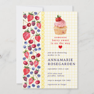 Invitation 015 Cupcake Baby Shower Tache de Baies Jaune Citro