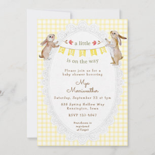 Invitation 015 Gingham Jaune Citron Doux Lapin Baby Shower