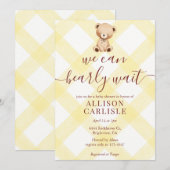 Invitation 015 Lemon Yellow Teddy Bear Gingham Baby Shower (Devant / Derrière)