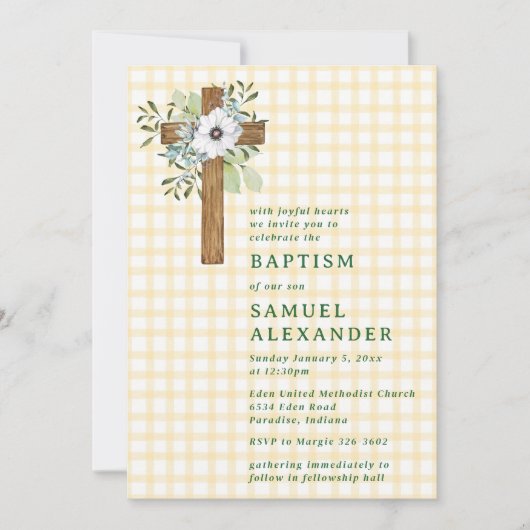 Invitation 016 Croix en bois de Marigold Rustique pour baptêm (Devant)