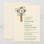 Invitation 016 Croix en bois de Marigold Rustique pour baptêm (Devant / Derrière)
