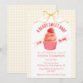 Invitation 016 Fleur de Souci Sucrée Fête de Naissance Fraise (Devant / Derrière)