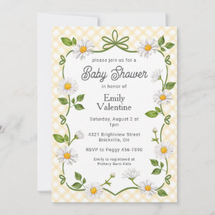 Invitation 016 Jaune Marguerite Florale Plaid Fête de Naissan