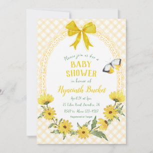 Invitation 016 Jaune Souci Marguerite Nœud Gingham Baby Showe