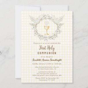 Invitation 016 Marigold Dove & Chalice Gingham 1ère Communion