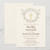 Invitation 016 Marigold Dove & Chalice Gingham 1ère Communion (Devant / Derrière)