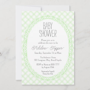 Invitation 017 Cadre en Dentelle Vintage Gingham Baby Shower
