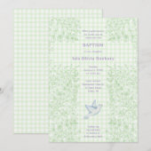 Invitation 017 Moss Dove Botanique Croix Gingham Baptême (Devant / Derrière)