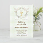 Invitation 017 Moss Dove & Chalice Gingham 1ère communion (Debout devant)