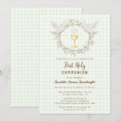 Invitation 017 Moss Dove & Chalice Gingham 1ère communion (Devant / Derrière)