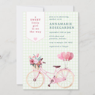 Invitation 017 Moss Green Douce Fille Florale Vélo Baby Showe