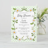 Invitation 017 Moss Green Floral Daisy Plaid Baby Shower (Debout devant)