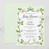 Invitation 017 Moss Green Floral Daisy Plaid Baby Shower (Devant / Derrière)
