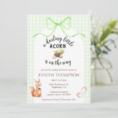 Invitation 017 Moss Green Squirrel Acorn Gingham Baby Shower (Debout devant)