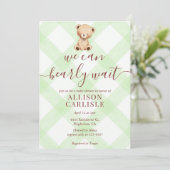Invitation 017 Moss Green Teddy Bear Gingham Baby Shower (Debout devant)