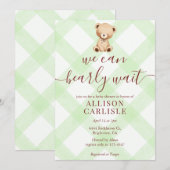 Invitation 017 Moss Green Teddy Bear Gingham Baby Shower (Devant / Derrière)