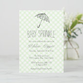 Invitation 017 Parapluie vert gingham bébé Sprinkle (Debout devant)