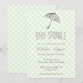 Invitation 017 Parapluie vert gingham bébé Sprinkle (Devant / Derrière)